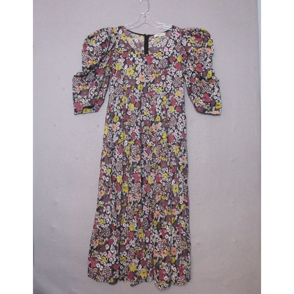 Sea New York Dress Medium Floral Gitte Tiered Crinkle Pockets Cottage Core